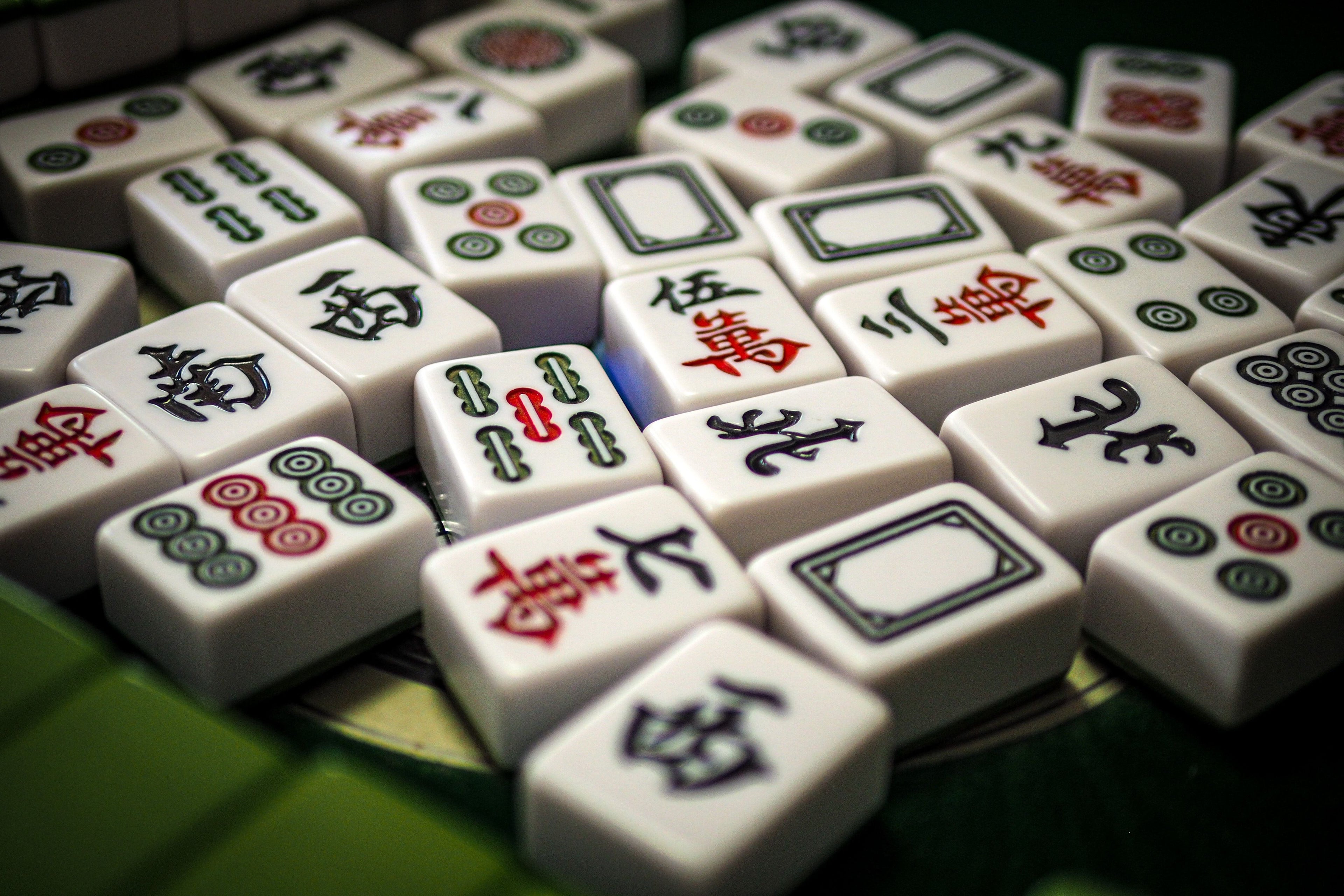 Close-up of mahjong game tiles