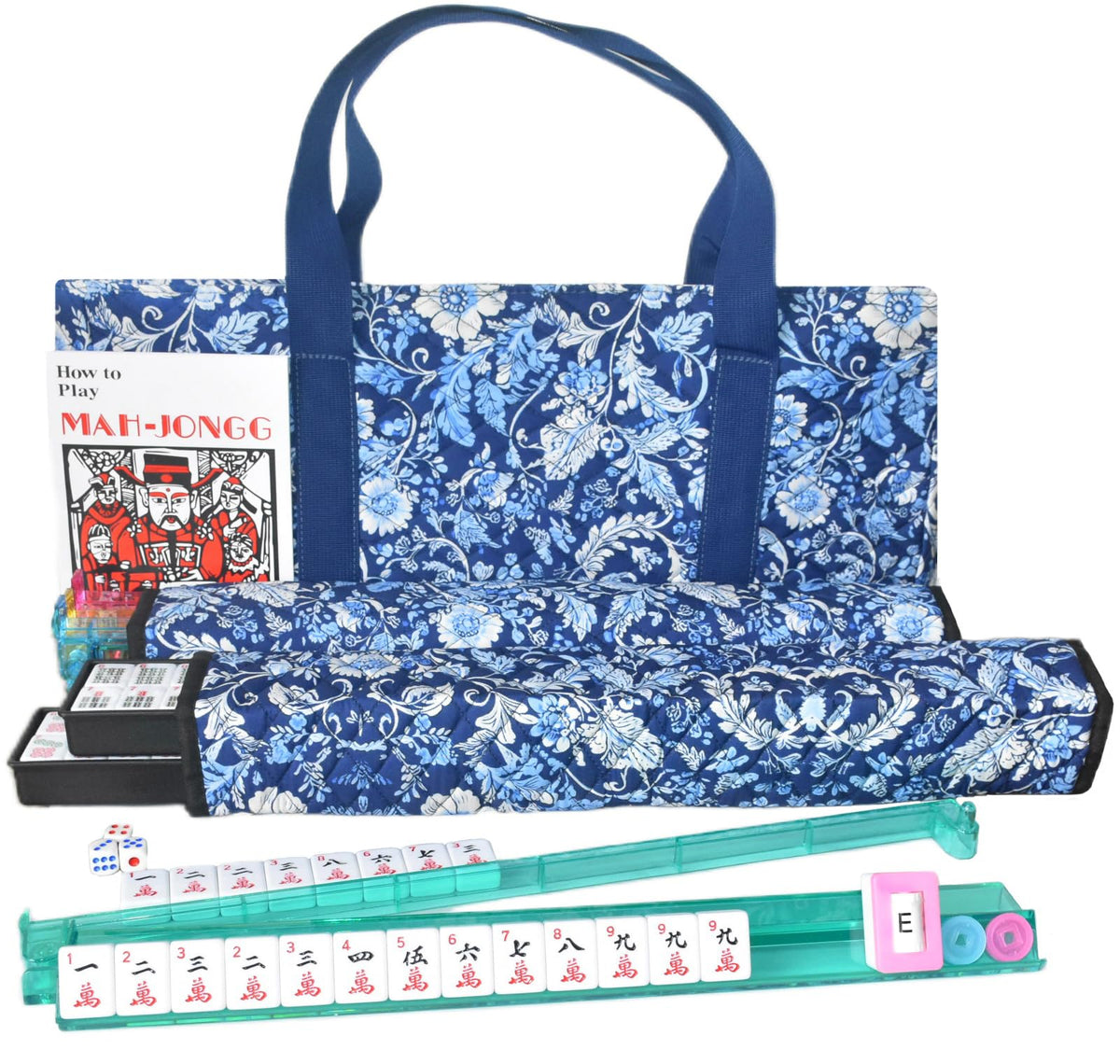 American Mahjong Set – 166 Tiles, Racks & Blue Carrying Bag
