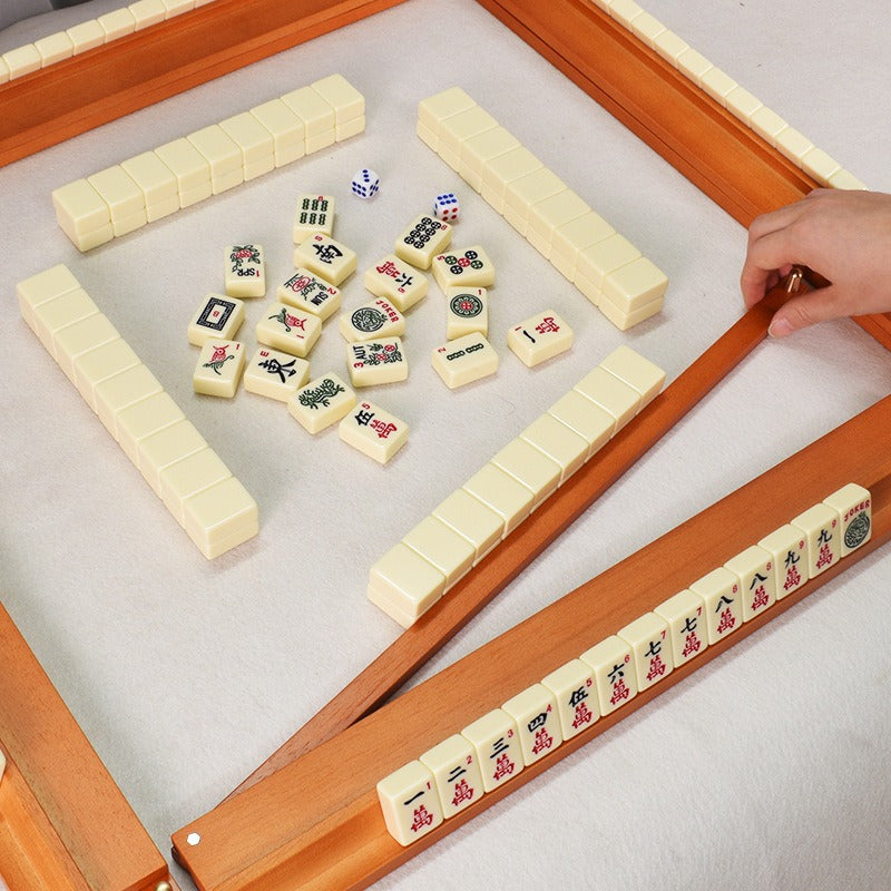 Solid Wood Mahjong Racks with Pushers – Set of 4