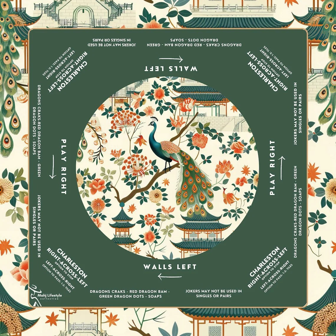 Peacock design thick quiet non-slip Mahjong table mat