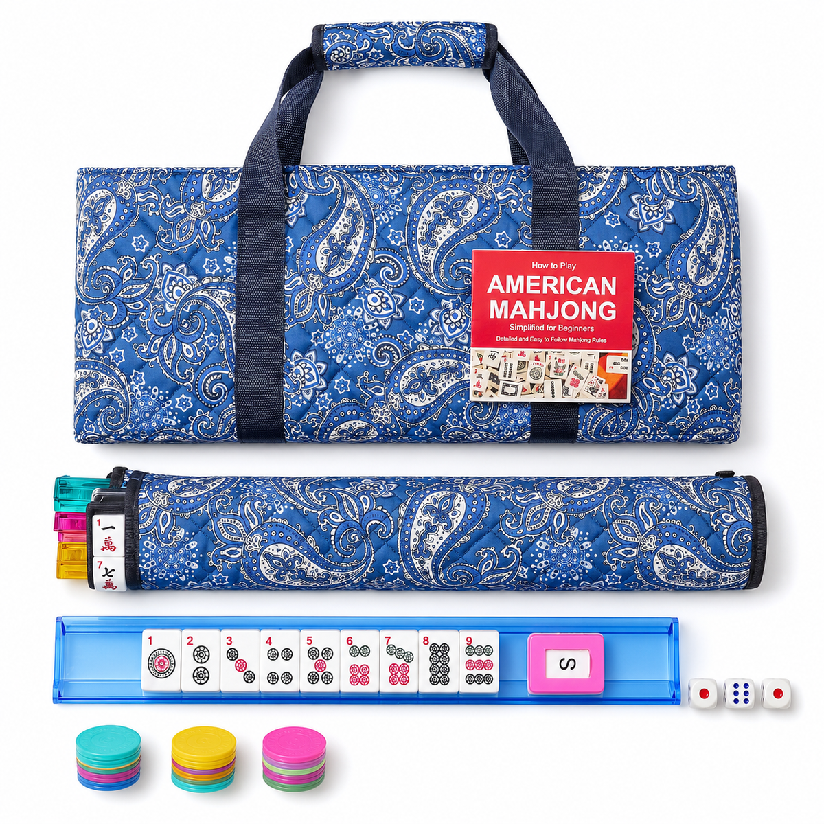 American Mahjong Set – 166 Tiles, Racks, Trays & Blue Bag