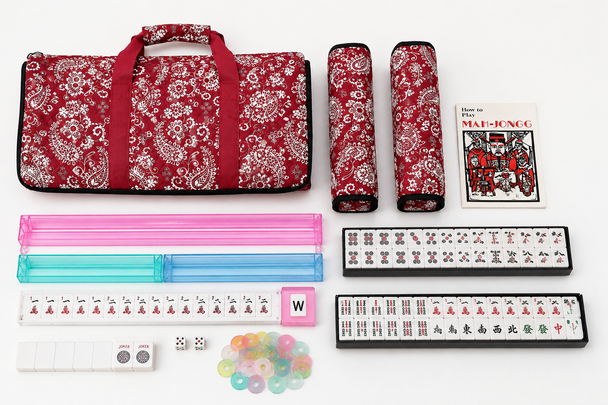 American Mahjong Set – 166 Tiles, Racks & Red Paisley Case