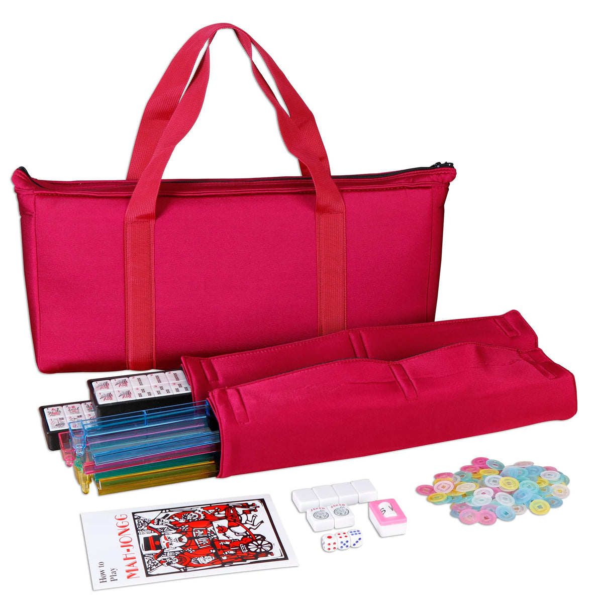 American Mahjong Set – 166 Tiles, Racks & Red Paisley Bag