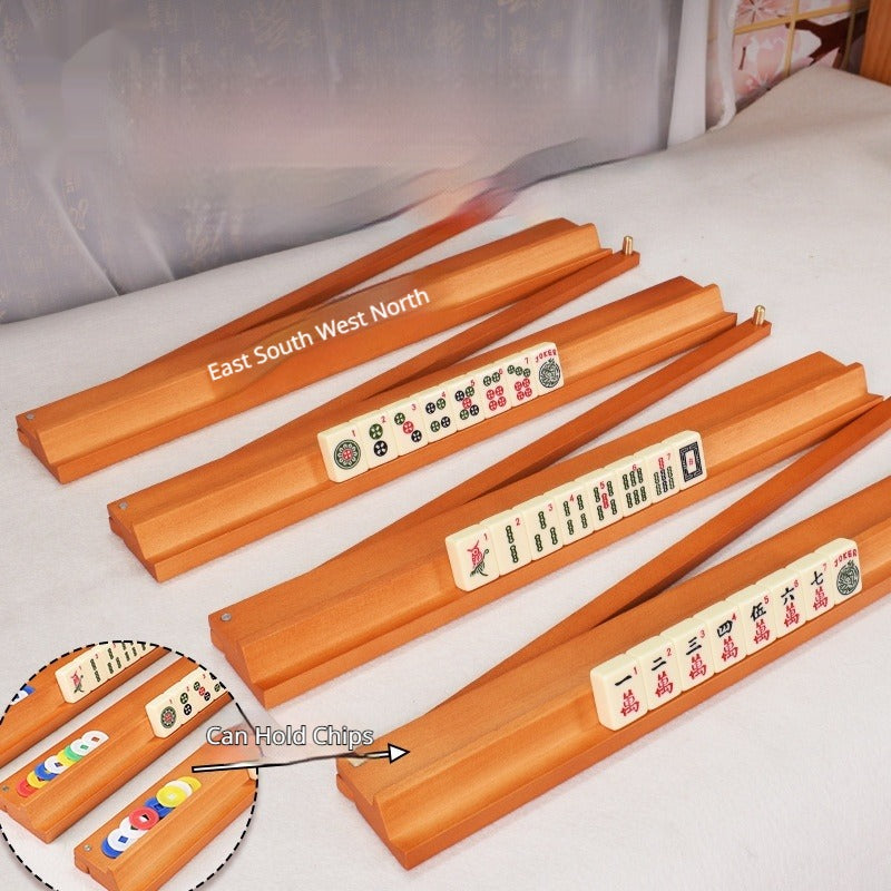Solid Wood Mahjong Racks with Pushers – Set of 4