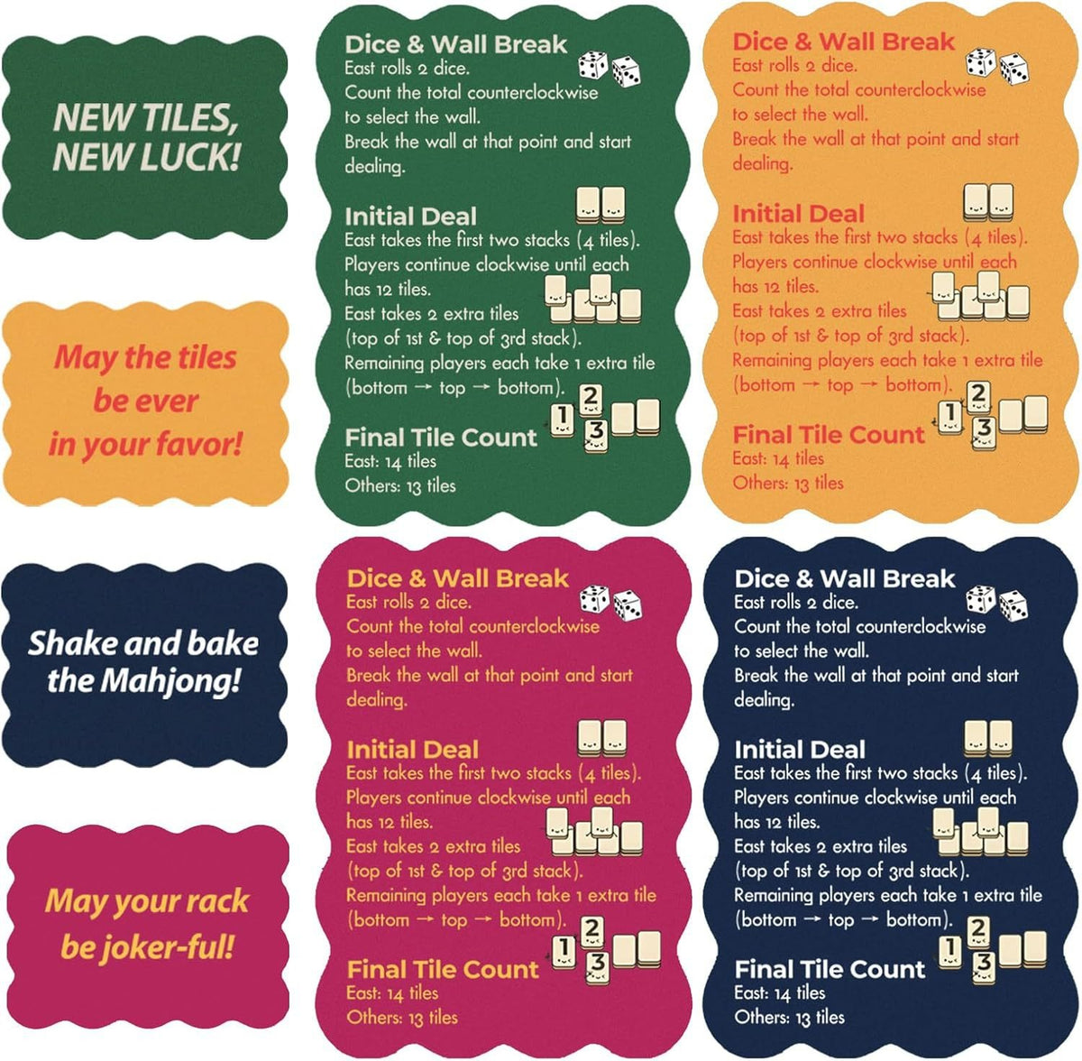 Colorful Mahjong Tile Shufflers with Slogans – Set of 4