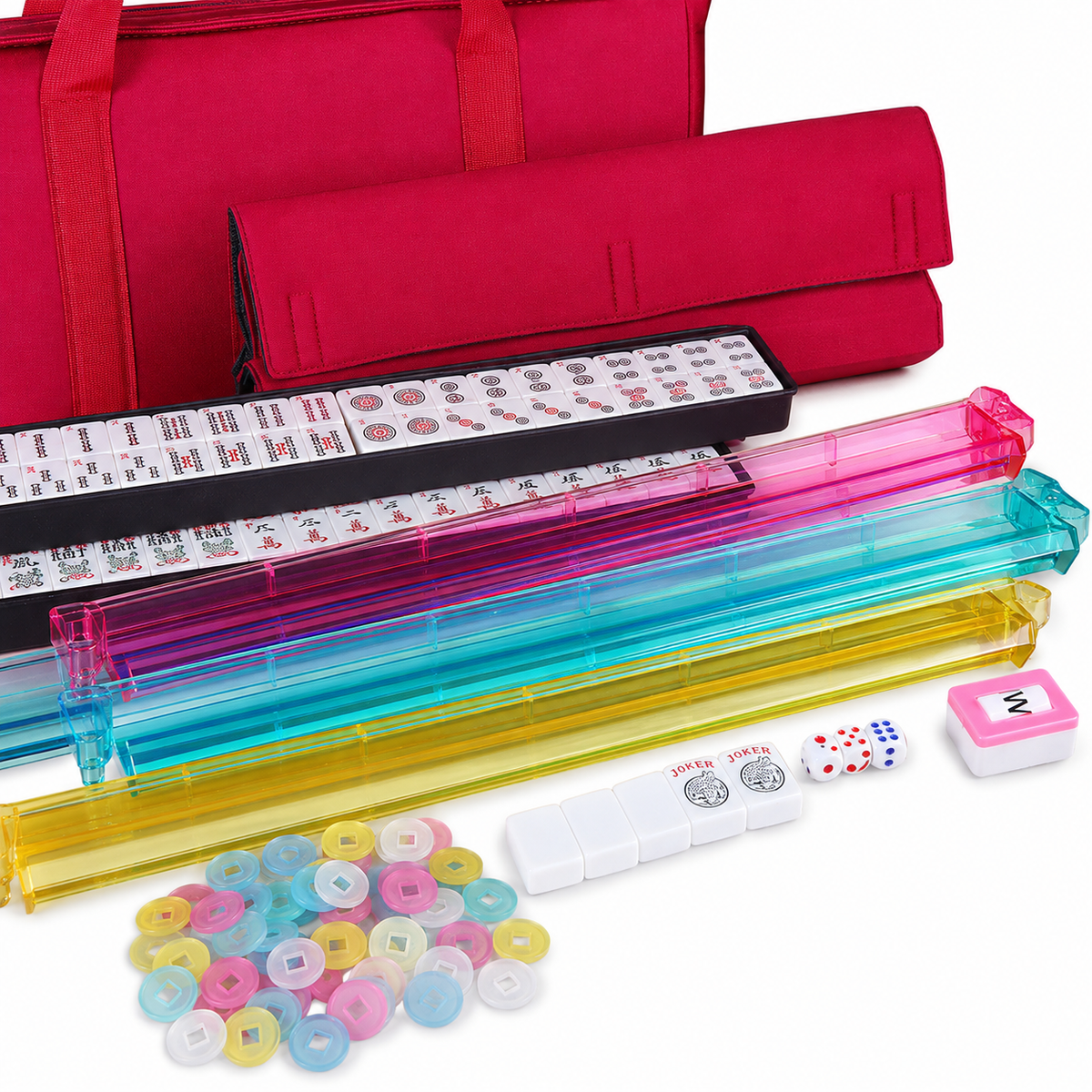 American Mahjong Set – 166 Tiles, Racks & Red Paisley Tote