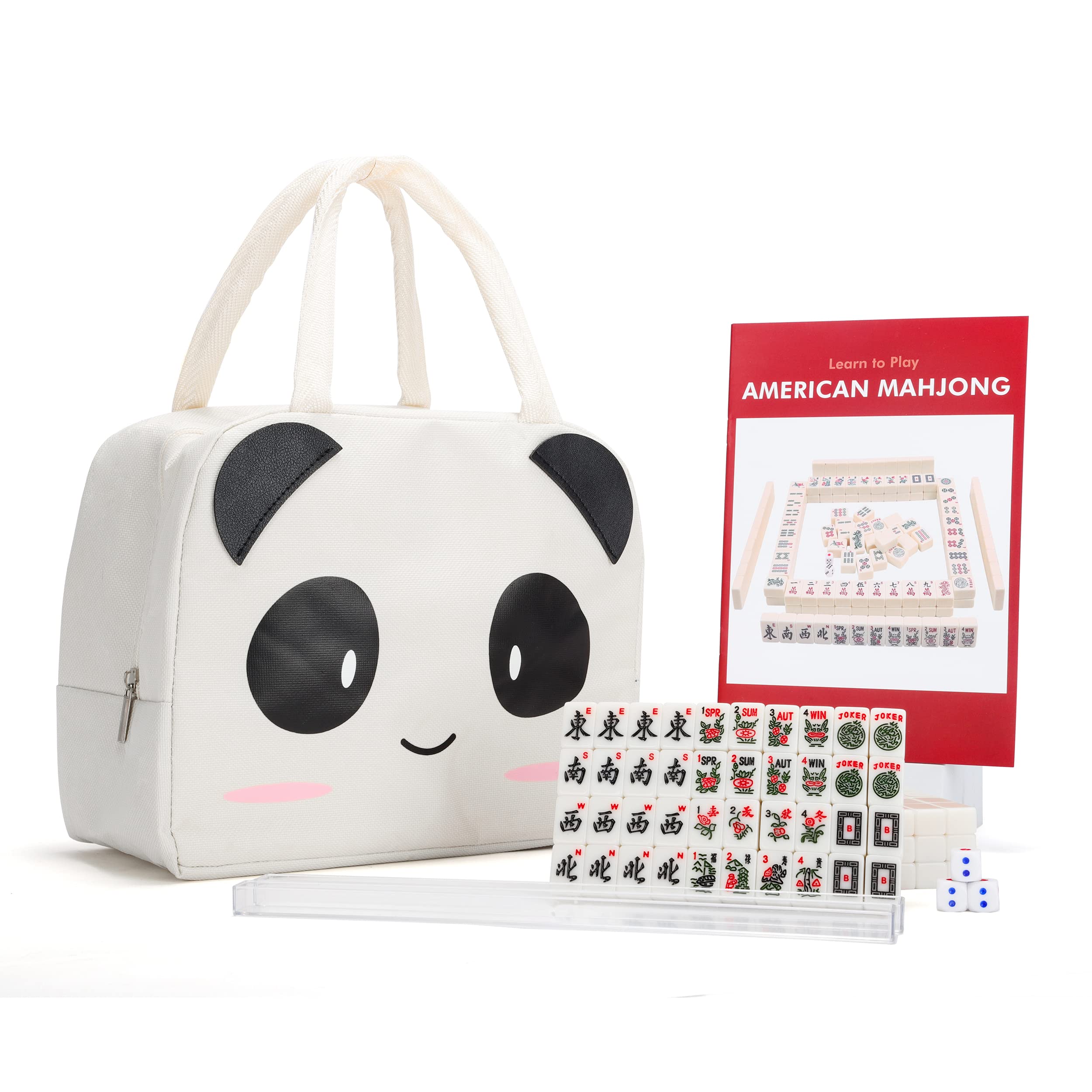 Compact 166-tile American Mahjong travel set with panda bag