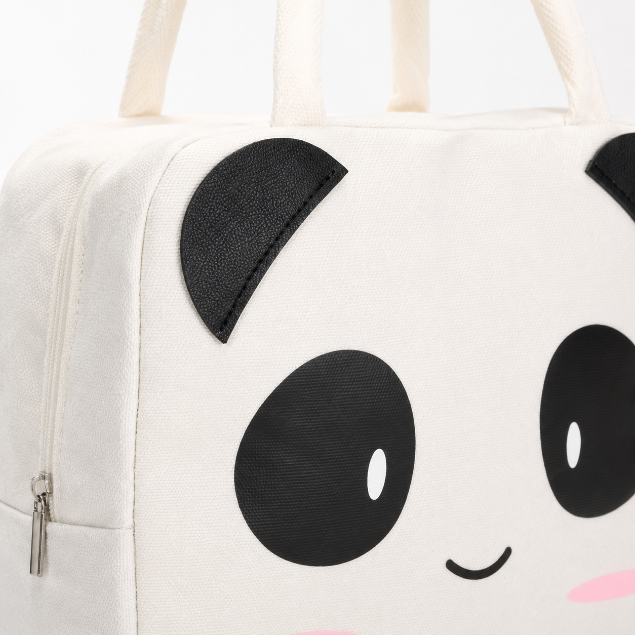 Close-up of white panda bag for mini American Mahjong travel set