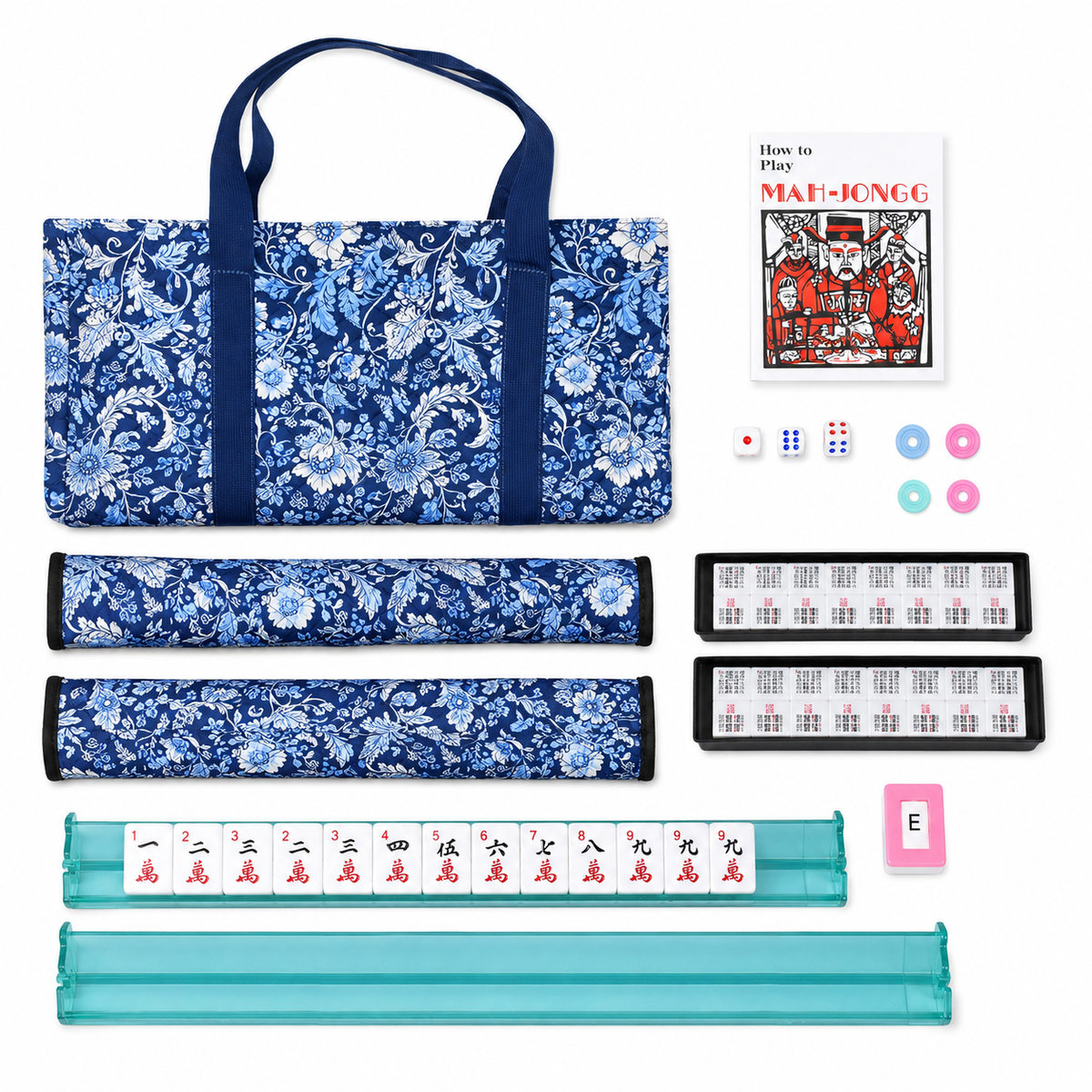 American Mahjong Set – 166 Tiles, Racks & Blue Carrying Bag
