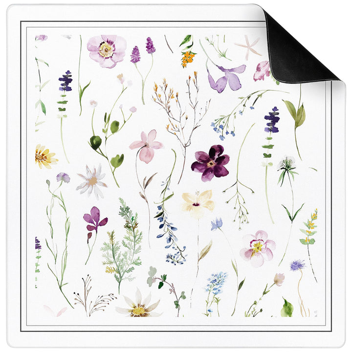 White floral 31.5-inch Mahjong mat with black non-slip underside