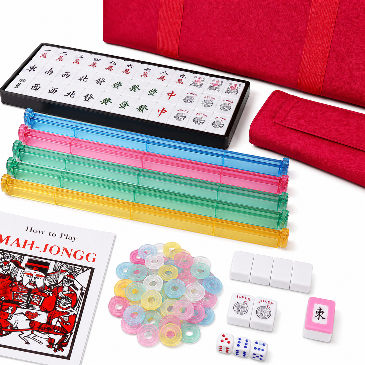 American Mahjong Set – 166 Tiles, Racks & Red Paisley Bag