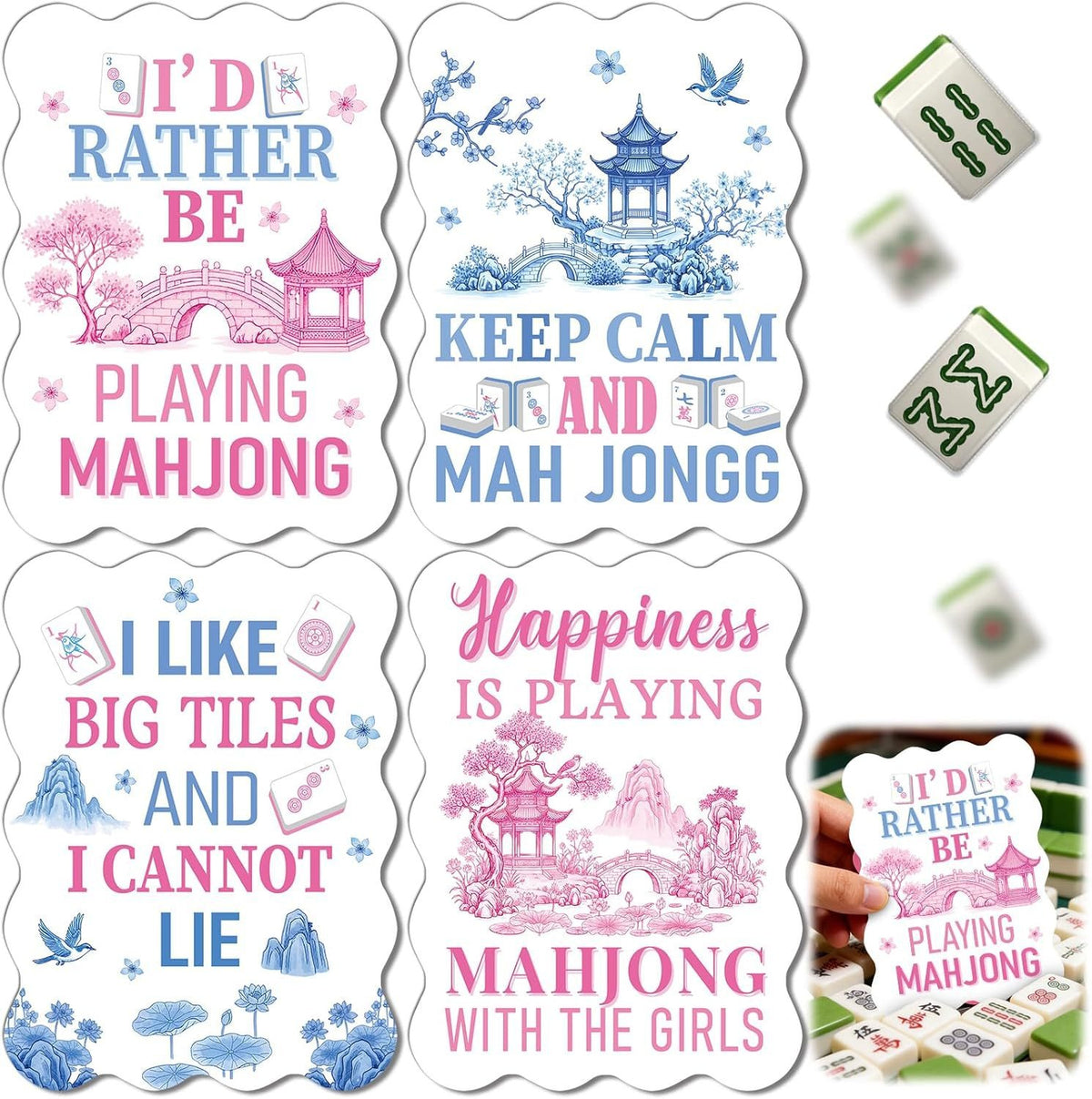 Colorful Mahjong Tile Shufflers with Slogans – Set of 4