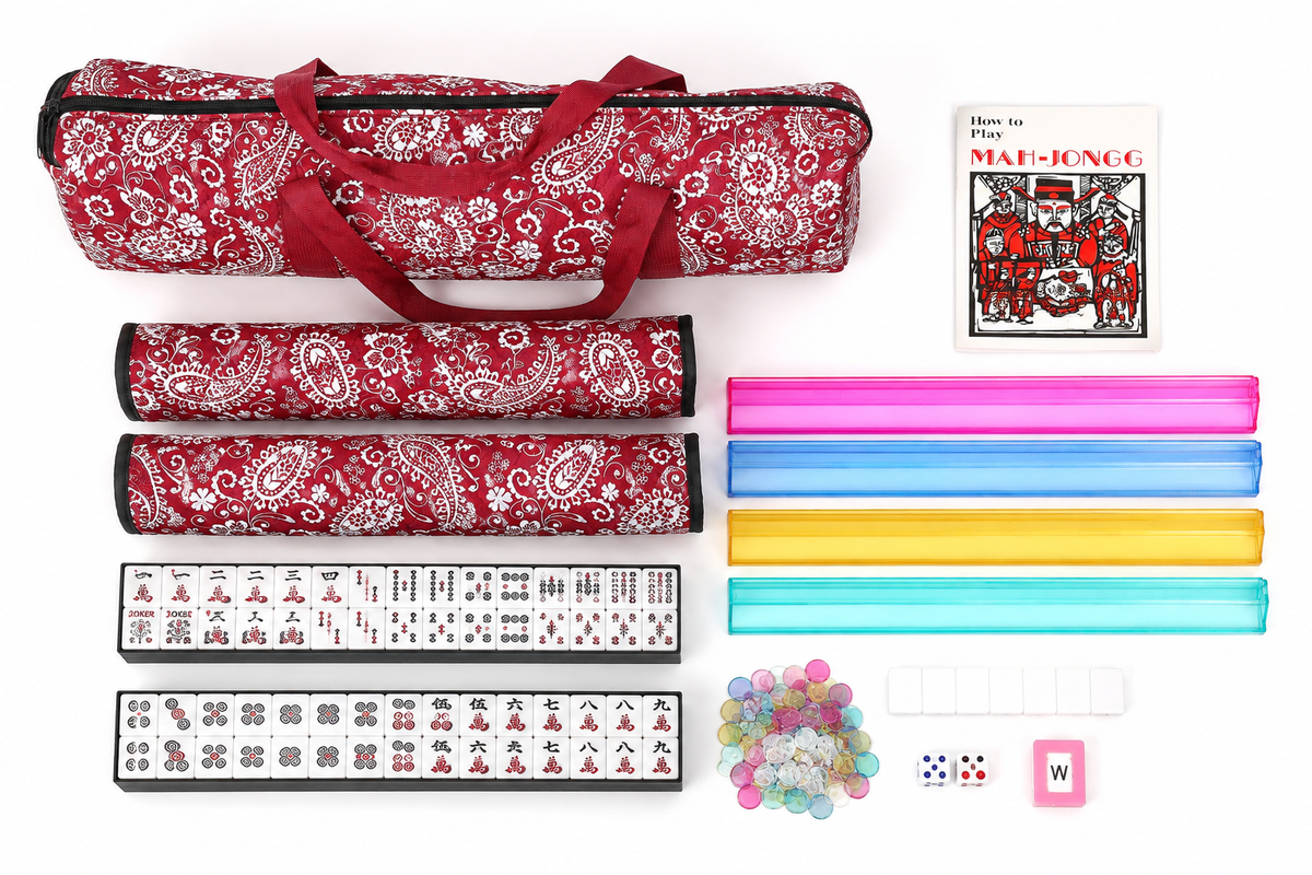 American Mahjong Set – 166 Tiles, Racks & Red Paisley Case