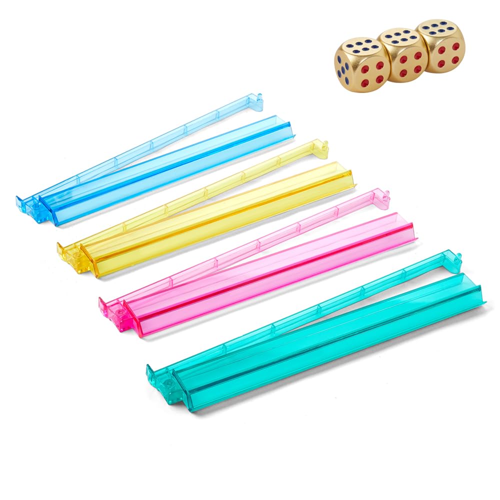Four multicolor Mahjong rack-pusher units with three gold-color pieces