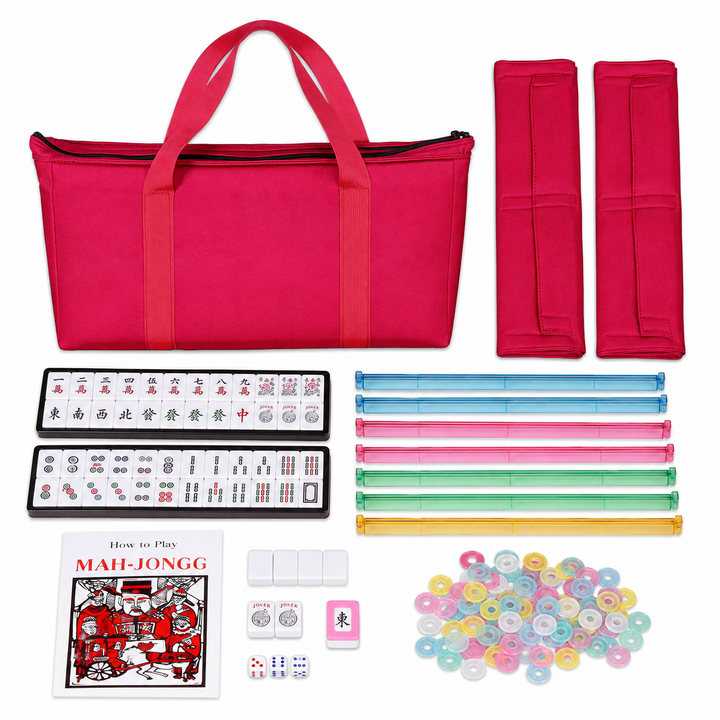 American Mahjong Set – 166 Tiles, Racks & Red Paisley Bag