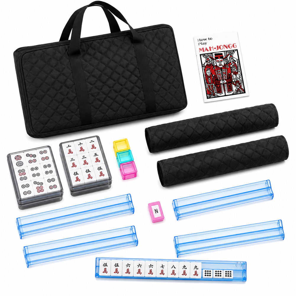 American Mahjong Set – 166 Tiles, 4 Rack-Pushers & Black Case