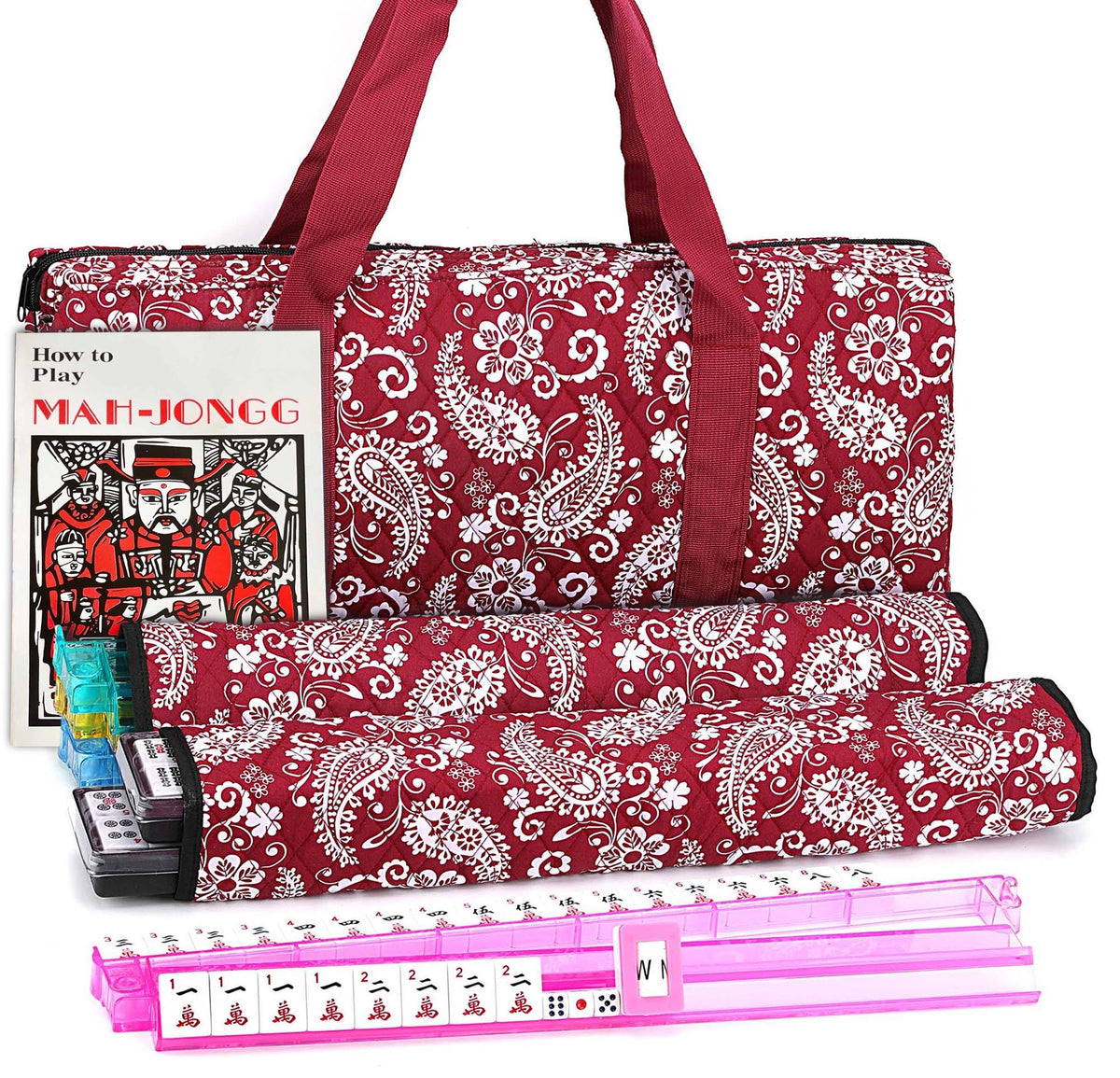American Mahjong Set – 166 Tiles, Racks & Red Paisley Case
