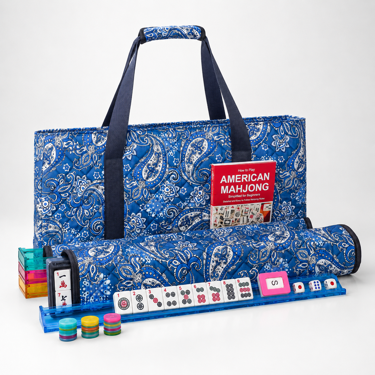 American Mahjong Set – 166 Tiles, Racks, Trays & Blue Bag