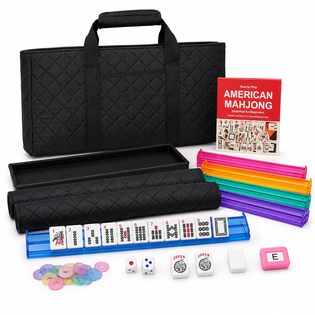 American Mahjong Set – 166 Tiles, Racks & Black Quilted Bag