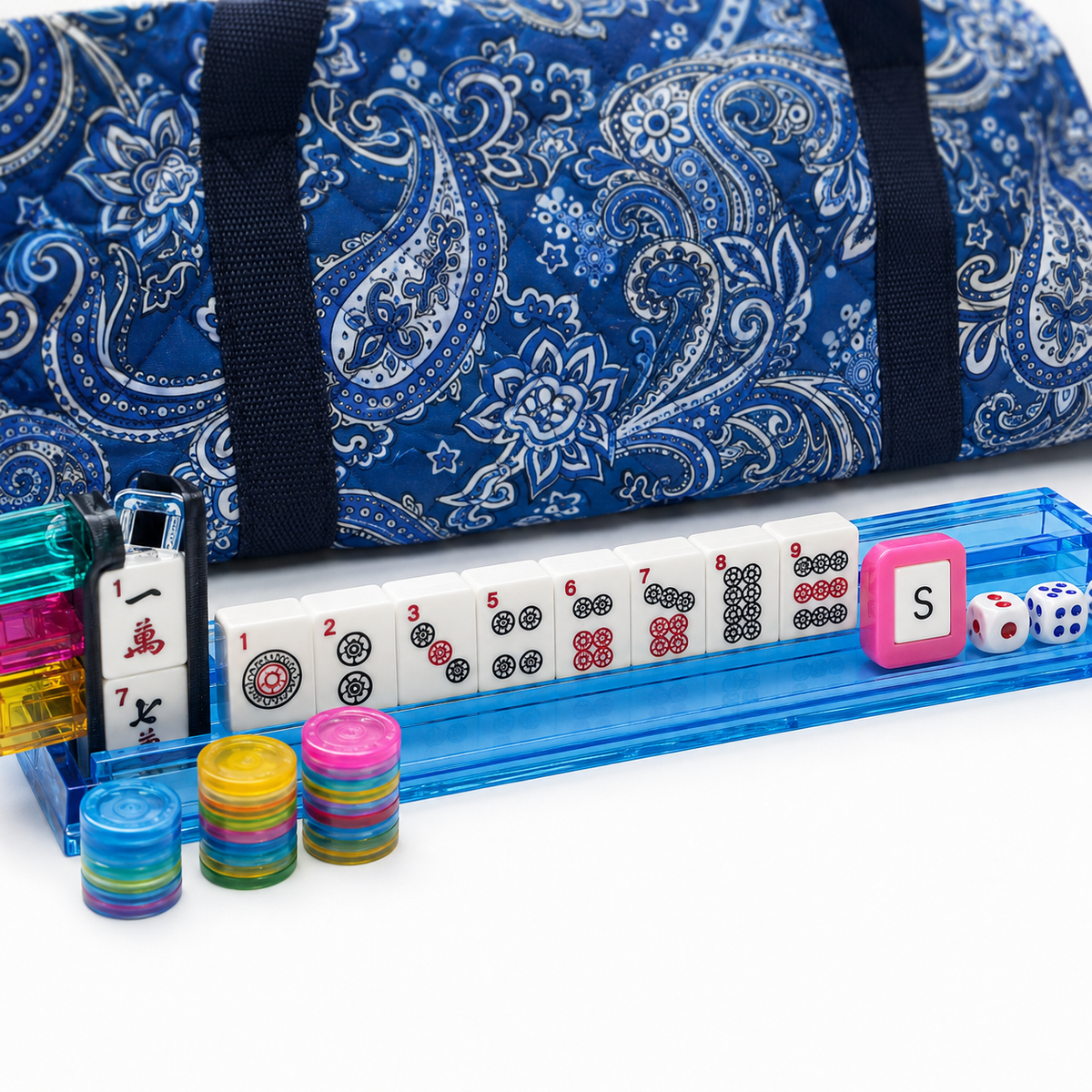 American Mahjong Set – 166 Tiles, Racks, Trays & Blue Bag