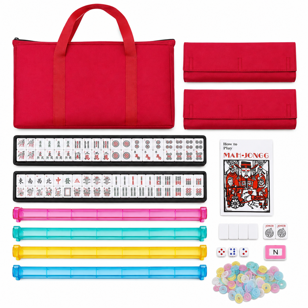 American Mahjong Set – 166 Tiles, Racks & Red Paisley Tote