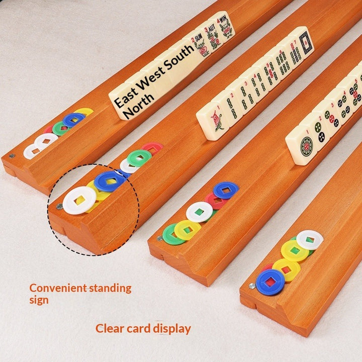 Solid Wood Mahjong Racks with Pushers – Set of 4