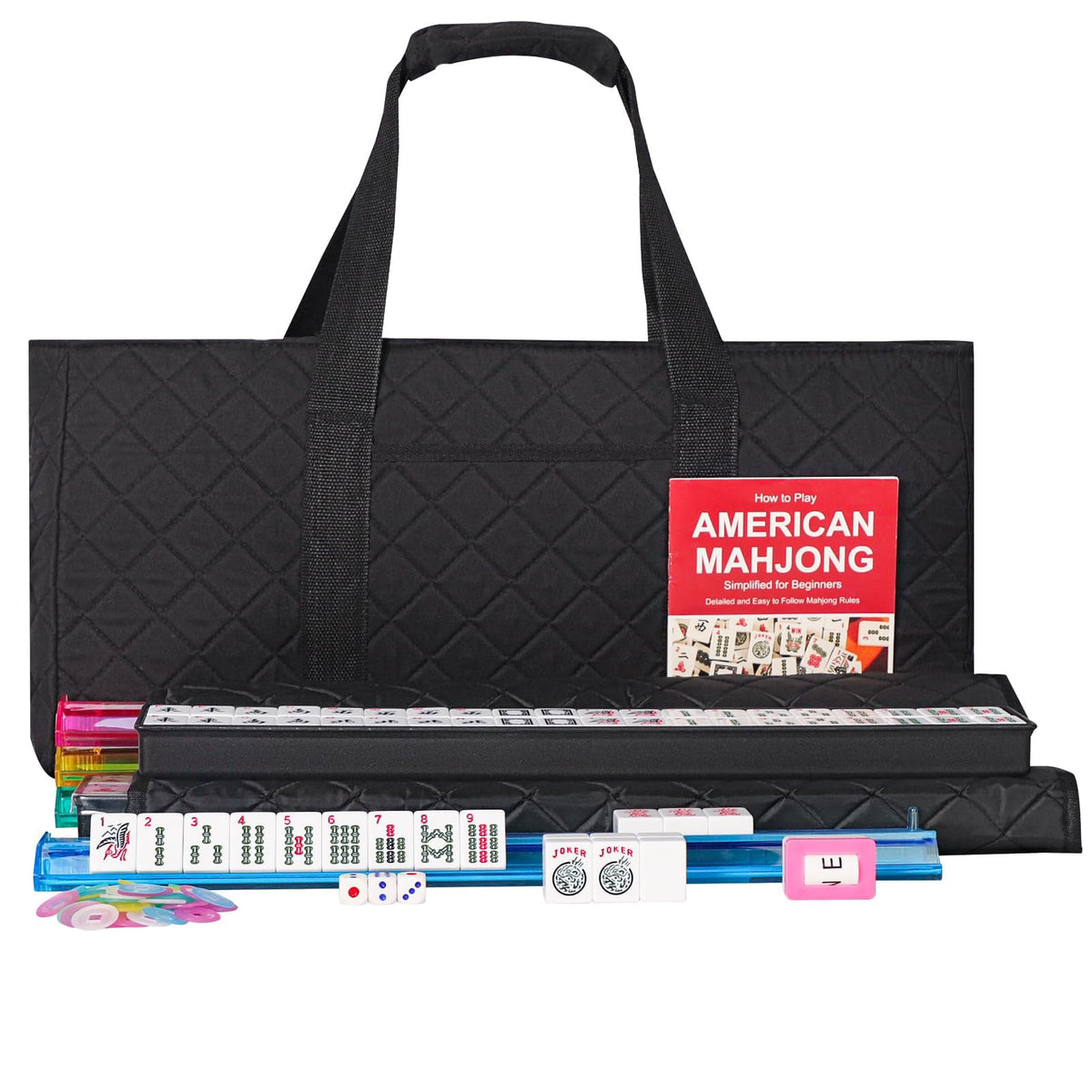 American Mahjong Set – 166 Tiles, Racks & Black Quilted Bag