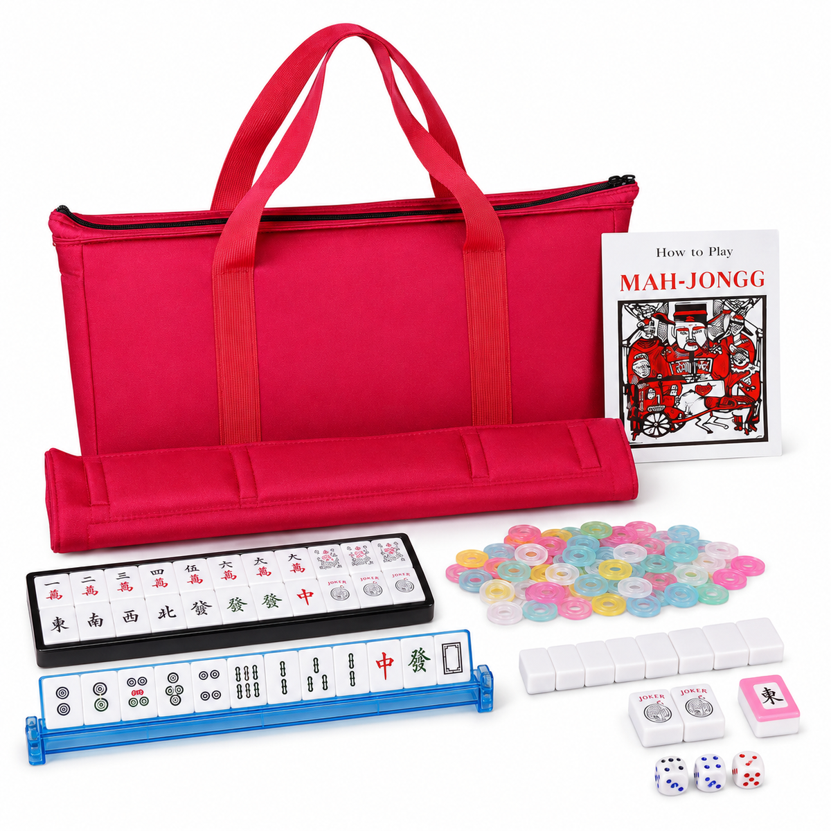American Mahjong Set – 166 Tiles, Racks & Red Paisley Bag