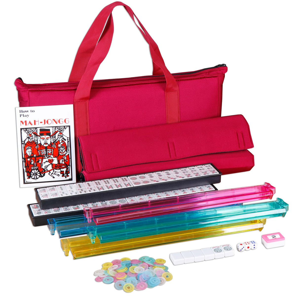 American Mahjong Set – 166 Tiles, Racks & Red Paisley Tote
