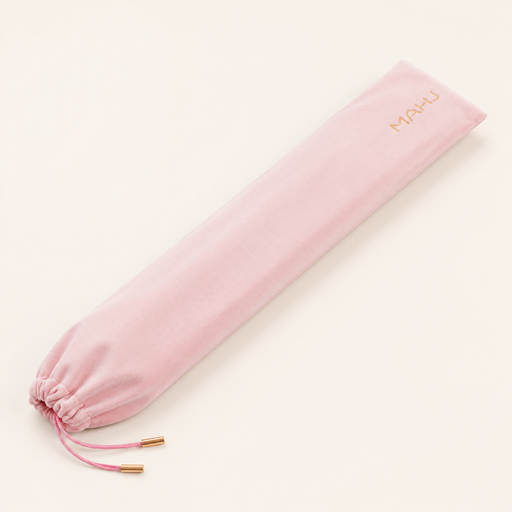 Pink high-capacity Mahjong rack protective case on a warm ivory studio background